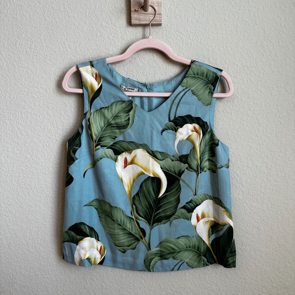 Tommy Bahama Silk Calla Lily Floral Sleeveless V-Neck Blouse Top Resortwear US 8